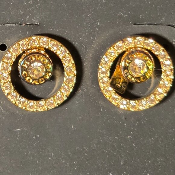 Coach Signature Open Circle Halo Stud Earrings CZ White Gold Plated - Picture 3 of 5